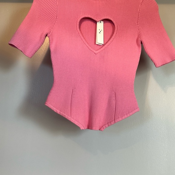 Brand New With Tags Fleur Du Mal Pink Ribbed Heart Cutout Top - Picture 4 of 8